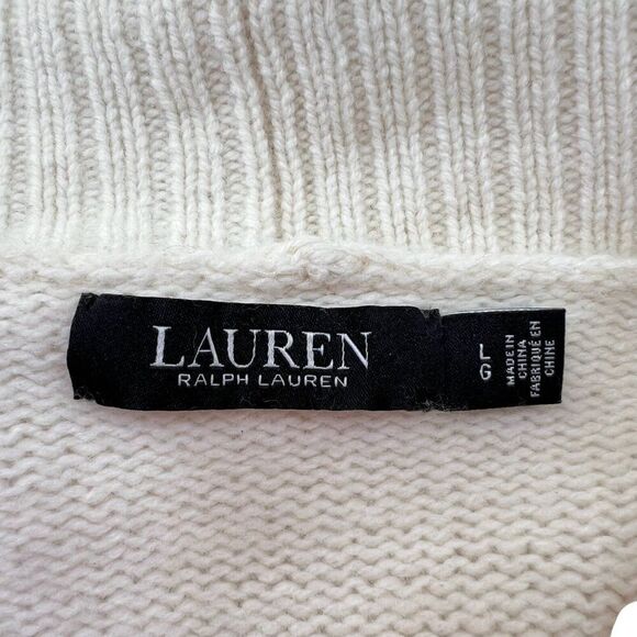 Lauren Ralph Lauren Wool Blend Snowflake Fair Isle Open Front Cardigan Size L - Picture 4 of 8